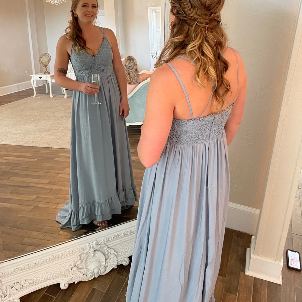 Azazie Bridesmaid/ Boho Long Dress - Dusty Blue